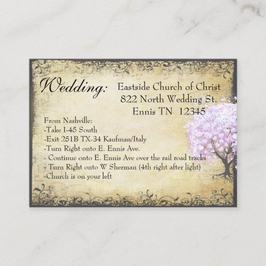 Kopfleder Lavendel Tree Route Hochzeitskarte Begleitkarte (Vorderseite)