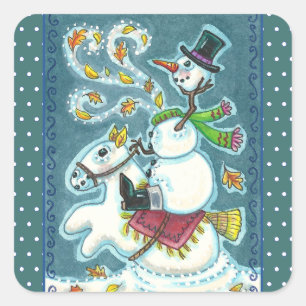 KOPFLOSER HORSEMAN SNOWMAN, XMAS HALLOWEEN SPASS, QUADRATISCHER AUFKLEBER