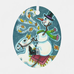 KOPFLOSER REITER SCHNEEmann, WEIHNACHTEN HALLOWEEN Ornament Aus Metall