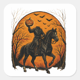 Kopfloser Ritter auf Pferd Kürbis Halloween Quadratischer Aufkleber
