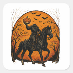 Kopfloser Ritter auf Pferd Kürbis Halloween Quadratischer Aufkleber