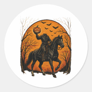 Kopfloser Ritter auf Pferd Kürbis Halloween Runder Aufkleber