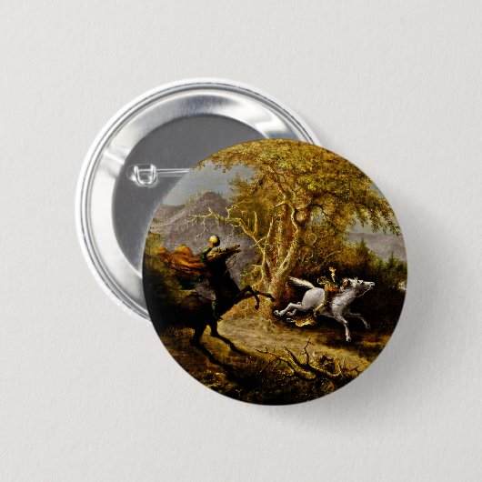 kopfloses Pferd, das Ichabod-Kranich verfolgt Button (Vorne & Hinten)