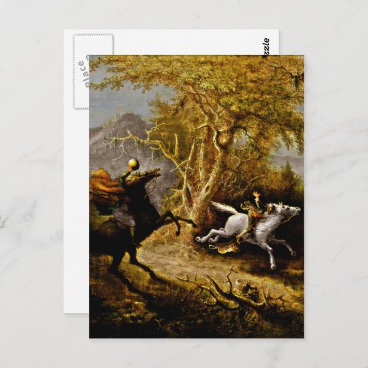 kopfloses Pferd, das Ichabod-Kranich verfolgt Postkarte (Vorne/Hinten)