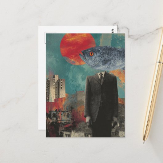 Kopfperson der Fische Surreal Postkarte (Vorderseite/Rückseite Beispiel)
