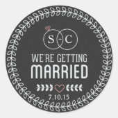 Kopfplatte Save the Date Niedlich Monogramm Runder Aufkleber (Vorderseite)