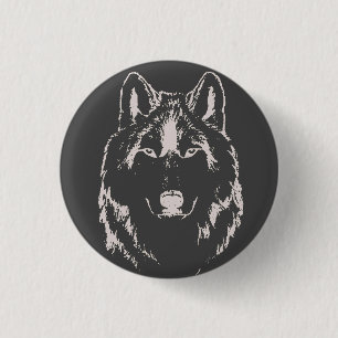 Kopfskizze aus Funky Black and White Wolf Button