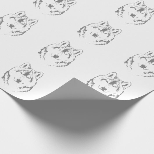 Kopfskizze aus Funky Black and White Wolf Geschenkpapier (Ecke)