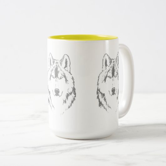 Kopfskizze für Funky Graue und Weiße Wolf Zweifarbige Tasse (VorderseiteRechts)