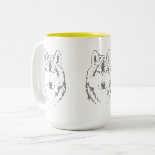 Kopfskizze für Funky Graue und Weiße Wolf Zweifarbige Tasse (Vorderseite Links)