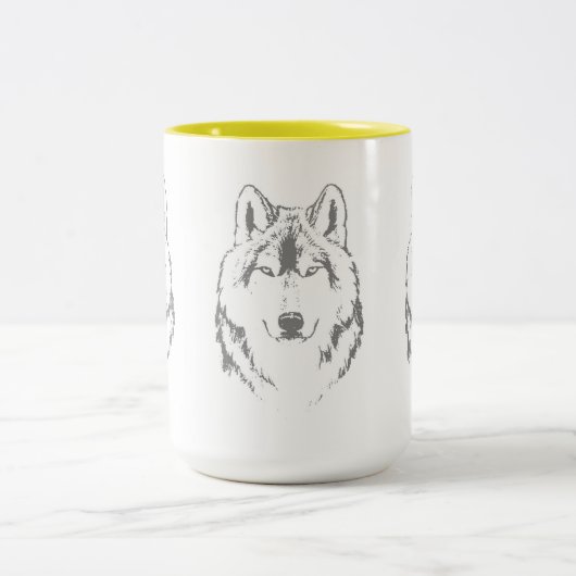 Kopfskizze für Funky Graue und Weiße Wolf Zweifarbige Tasse (Mittel)