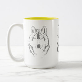 Kopfskizze für Funky Graue und Weiße Wolf Zweifarbige Tasse