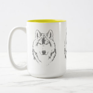 Kopfskizze für Funky Graue und Weiße Wolf Zweifarbige Tasse