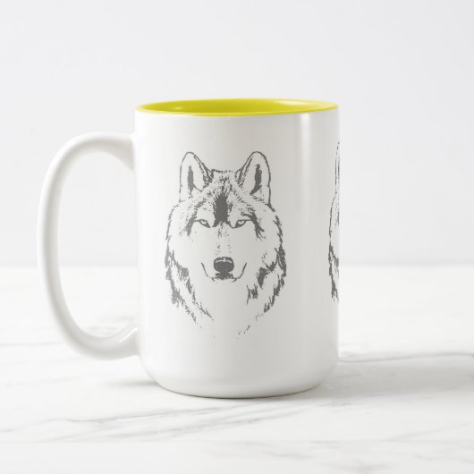 Kopfskizze für Funky Graue und Weiße Wolf Zweifarbige Tasse (Links)