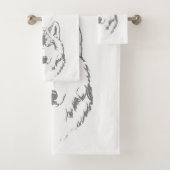 Kopfskizze von Funky Grey and White Wolf Badhandtuch Set (Insitu)