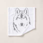 Kopfskizze von Funky Grey and White Wolf Badhandtuch Set (Waschlappen)
