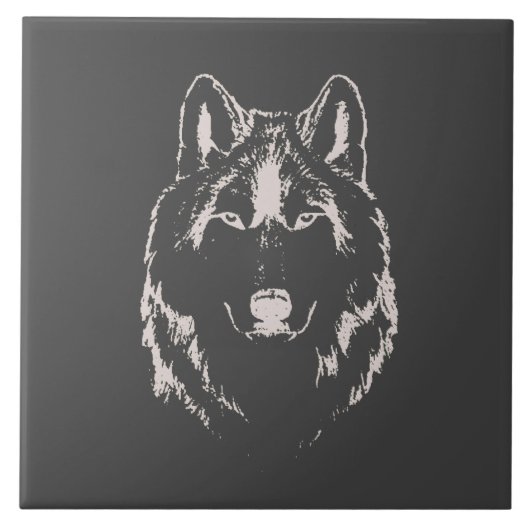 Kopfskizze von Funky Grey and White Wolf Fliese (Vorderseite)