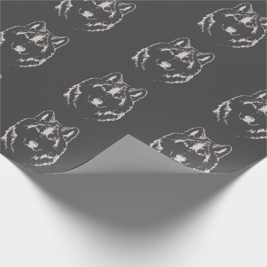 Kopfskizze von Funky Grey and White Wolf Geschenkpapier (Ecke)