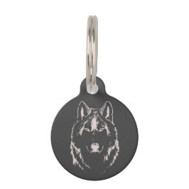 Kopfskizze von Funky Grey and White Wolf Haustiermarke