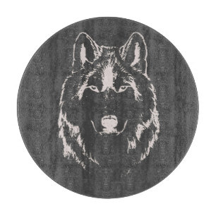 Kopfskizze von Funky Grey and White Wolf Schneidebrett
