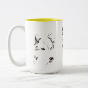 Kopfskizze von Funky Grey and White Wolf Zweifarbige Tasse