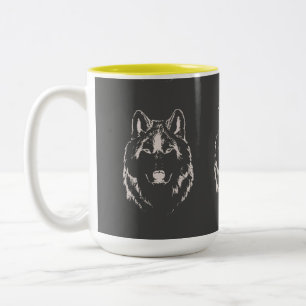 Kopfskizze von Funky Grey and White Wolf Zweifarbige Tasse