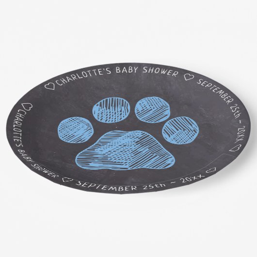 Kopftafel Blue Paw Print Baby Dusche Pappteller (Schrägansicht)