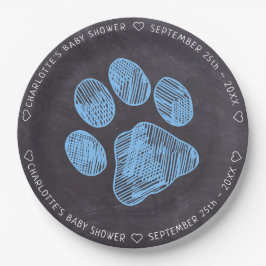 Kopftafel Blue Paw Print Baby Dusche Pappteller
