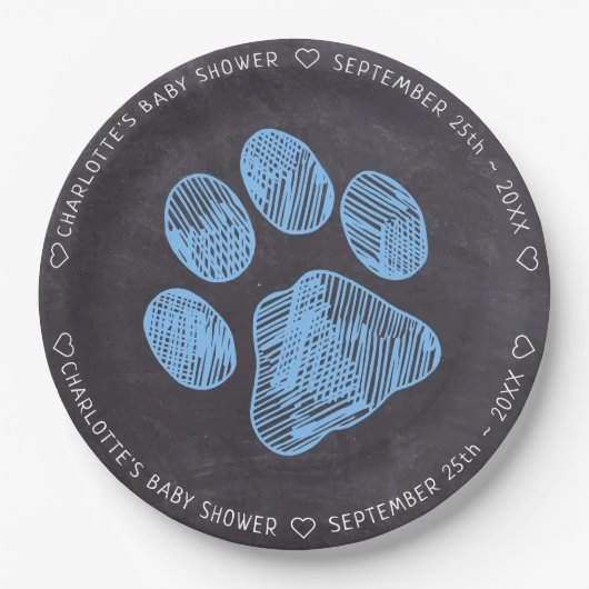 Kopftafel Blue Paw Print Baby Dusche Pappteller (Vorderseite)