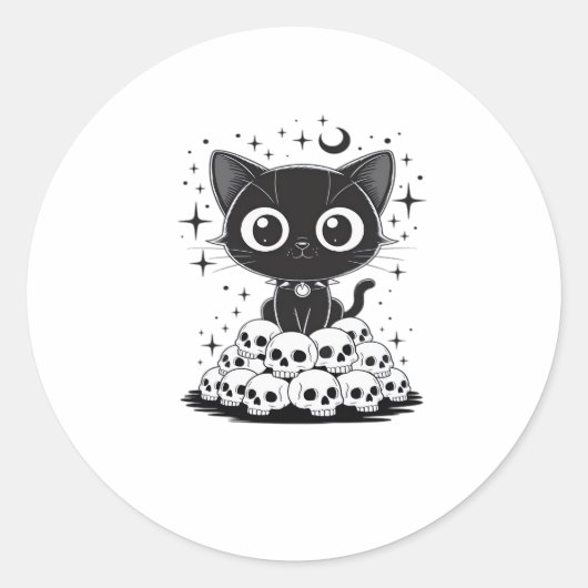 Kopie Katzen Skulls Creepy Niedlich Kitty Goth Bla Runder Aufkleber (Vorderseite)