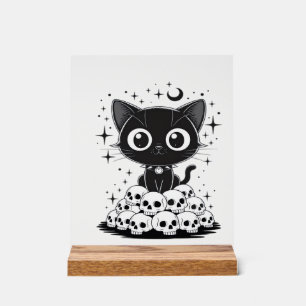 Kopie von Cat Skulls Creepy Cute Kitty Goth Black Acrylschild