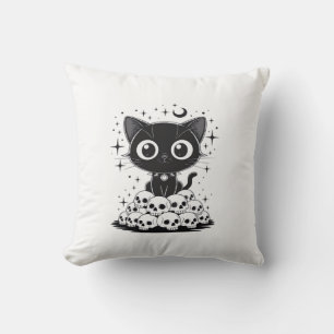 Kopie von Cat Skulls Creepy Cute Kitty Goth Black  Kissen