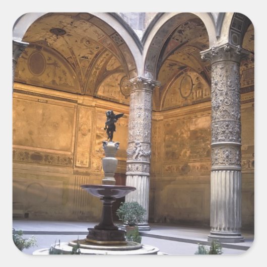 Kopie von Putto mit Dolphin von Andrea del Quadratischer Aufkleber (Vorderseite)