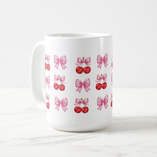 Koquette Kirschen und rosa Bogen Kaffeetasse (Vorderseite Links)