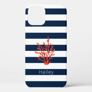 Koral auf Navy & White Stripe Nautical iPhone Geh Case-Mate iPhone Hülle