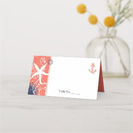 Koral- und Navy-Blue-Nautical-Hochzeit Platzkarte