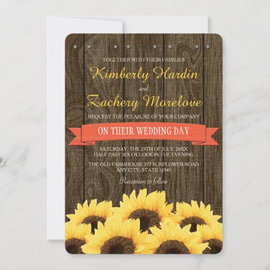 KORALE RUSTISCH-SUNFLOWER-WEDERINVITATION EINLADUNG (Vorderseite)
