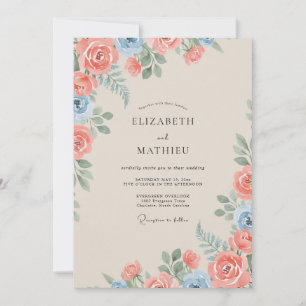 Koralle Azure Soft Rose Hochzeit Einladung