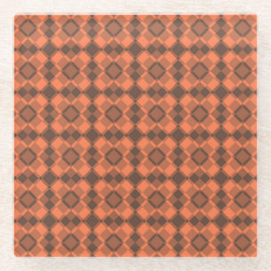 Koralle-Braun-Karo-Argyle-Muster Glasuntersetzer