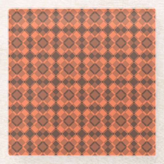 Koralle-Braun-Karo-Argyle-Muster Glasuntersetzer (Vorderseite)