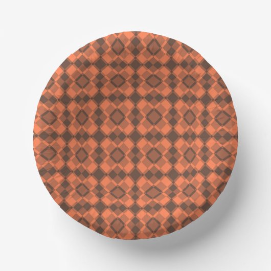 Koralle-Braun-Karo-Argyle-Muster Pappteller (Vorderseite)