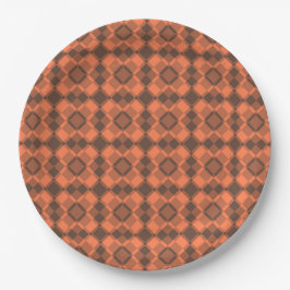 Koralle-Braun-Karo-Argyle-Muster Pappteller