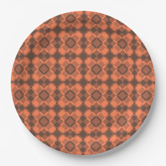 Koralle-Braun-Karo-Argyle-Muster Pappteller (Vorderseite)