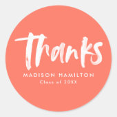 Koralle | Brush Script Abschluss Vielen Dank Runder Aufkleber (Vorderseite)
