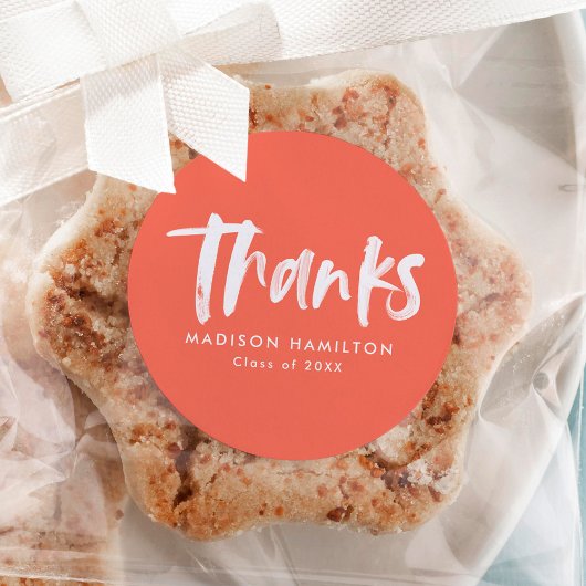 Koralle | Brush Script Abschluss Vielen Dank Runder Aufkleber