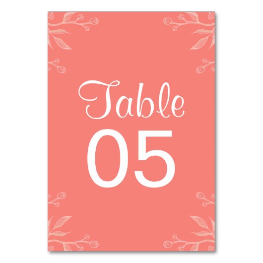 Koralle | Einfache und elegante Hochzeitskarte Tischnummer (Vorderseite)