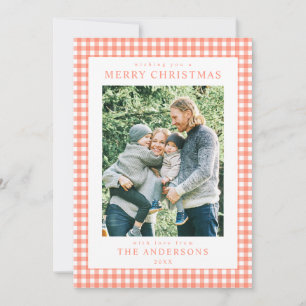 Koralle Gingham Weihnachtsfoto Feiertagskarte