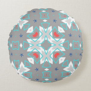 Koralle Grau Mandala-Muster Geometrisches Floral Rundes Kissen