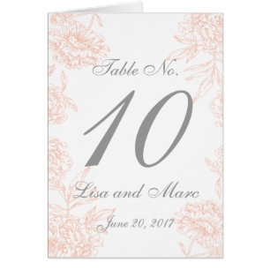 Koralle Graue Florale Vintage Hochzeit Tischnummer