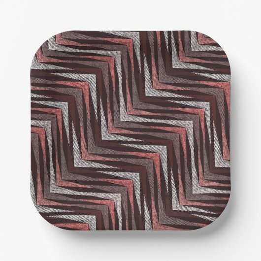 Koralle, graues, braunes Zickzackmuster. Pappteller (Vorderseite)